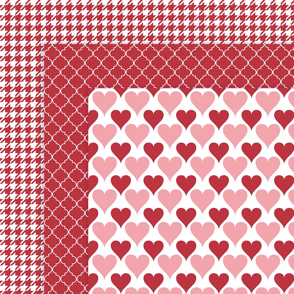 Red and Pink Digital Paper Valentine Background Papers Heart - Etsy