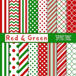 Rot und Grün Digitales Papier, Weihnachten Scrapbook Papier, bedruckbares Papier, digitale Hintergründe, gemustertes Papier, kommerzielle Nutzung, Artikel PS45