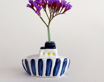 Tiny Ceramic Ship Flower Holder.