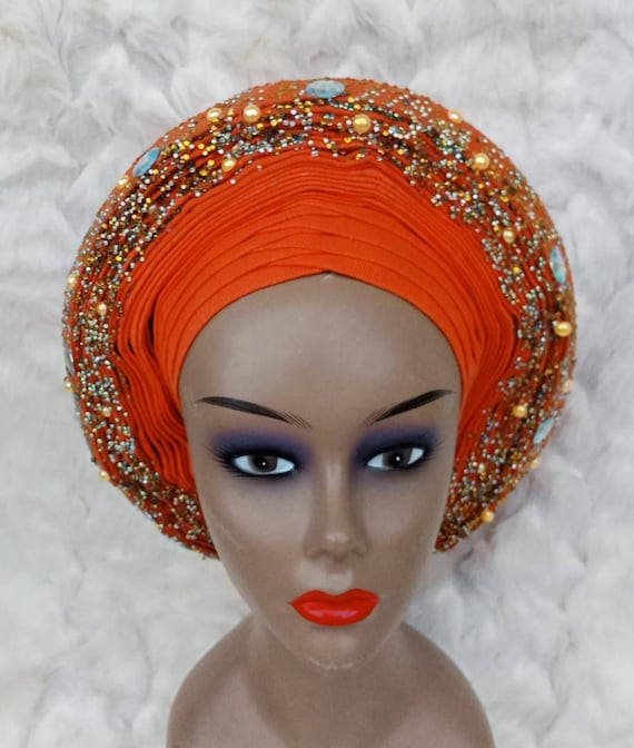 V Front Detailed African Embellished Ready to Wear Auto Gele  display picture 2