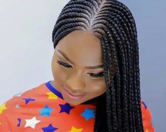 Trenzas africanas nigerianas listas para usar pelucas GHANA Tejido de peluca de pelo largo Trenzas Centro partido