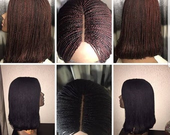 African Nigeria Braided Short 10 Inches Bob Twist weave Hair Wig with Closure Ready to Wear