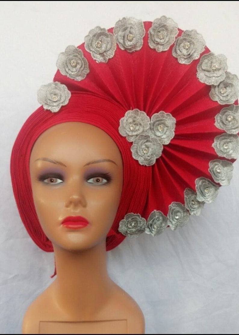 Stylish Ready to Wear Auto Gele detailed with Petals or Brooch | Etsy