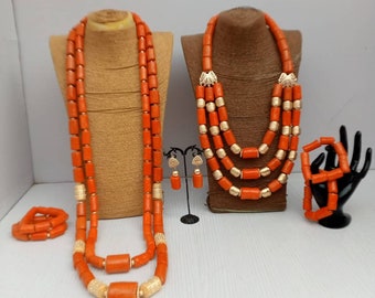 Preciosas cuentas de coral en Benin o cuentas de coral originales italianas Cuentas de coral Joyería Collar Conjunto de cuentas Para él y Para ella en cuentas de coral