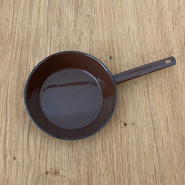 Sweden Enamel Steel Tiny Skillet Pan Brown Vintage