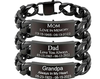 Personalized Cremation Urn Bracelet: Engraved Stainless Steel Cuban Link Bangle