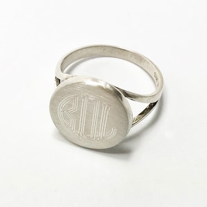 Holidays, Christmas , Birthday gift -Personalized Engraved Custom 925 Sterling Silver High Polished Monogram , Initials Women Signet Ring