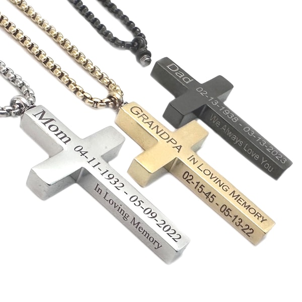 Collier croix personnalisé pour urne funéraire : souvenir de cendres en acier inoxydable