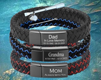 CHRISTMAS GIFT -Personalized Pet Ashes Urn Bracelet: Braided Leather Memorial Jewelry
