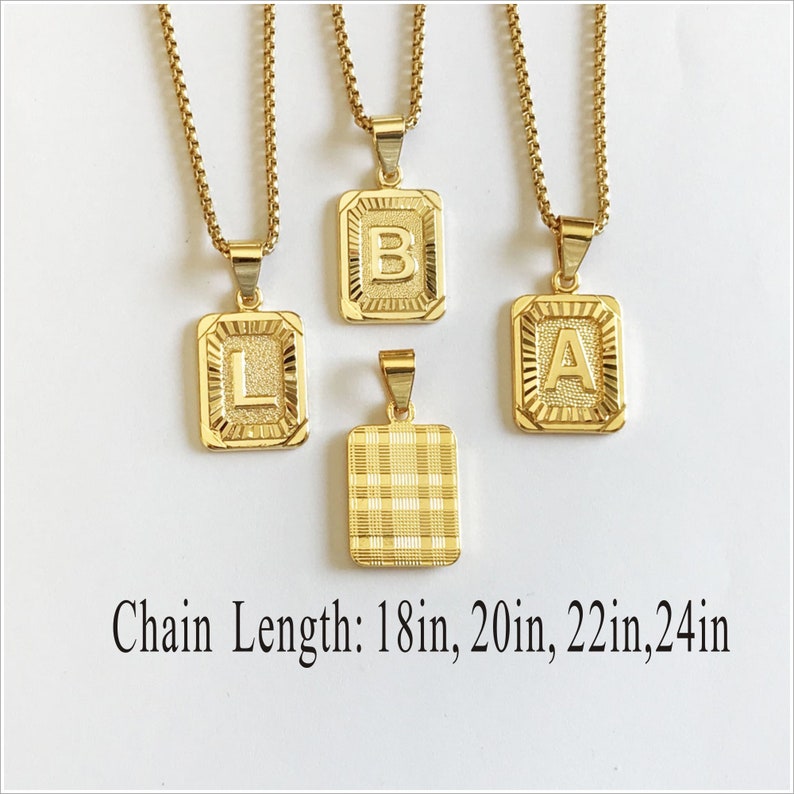 Gold Square Necklace men Medallion Necklace- Birthday gift for women Gold Initial Necklace A to Z Letter Necklace Letter Necklace
