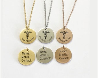 Personalized Medical ID Necklace: Stainless Steel Medical Alert Jewelry