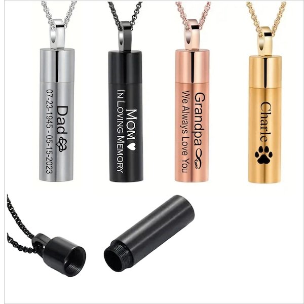 Personalized CREMATION CYLINDER URN Necklace Ashes Jewelry Urns Waterproof Pendant Necklace-gift for him, gift for men , gift for her .