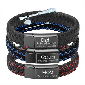 Personalized Cremation Jewelry Urn Bracelet for Ashes -Women Memorial Braided Leather Black Red Urn Bracelet for Human Ashes-Christmas gift
