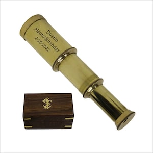 Personalized Engraved Solid Brass Handheld 6&quot; Telescope - Customized Nautical Pirate Spy Glass with Wood Box -Christmas Gift