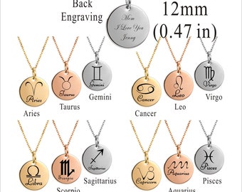 Personalized Dainty Constellation Necklace 12 mm Disc Pendant  with Your Zodiac Sign Necklace, Horoscope Astrology Necklace-Christmas gift