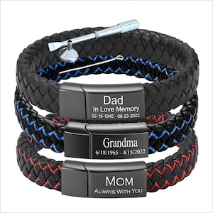 Personalized Cremation Jewelry Urn Bracelet for Ashes -Women Men Memorial Braided Leather Urn Bracelet for Human Black and Blue Urn Bracelet