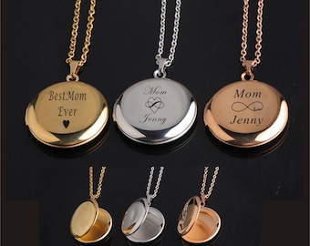 Personalized Engraved Stainless Steel Circle Locket Necklace , Memorial Locket Necklace, Remembrance Locket Necklace -Birthday Gift