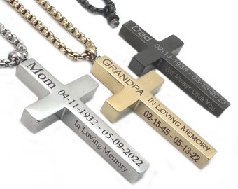 Personalized  CREMATION CROSS URN Necklace Ashes Jewelry Urns Waterproof Pendant Custom Engraved Memorial Ashes Keepsake-B, S, G.