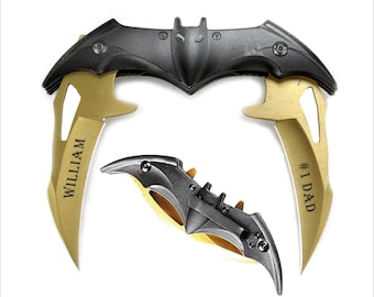 Personalized BAT Man Pocket Knife: Engraved Twin Blade, Cosplay Comic Gift-Valentine gift