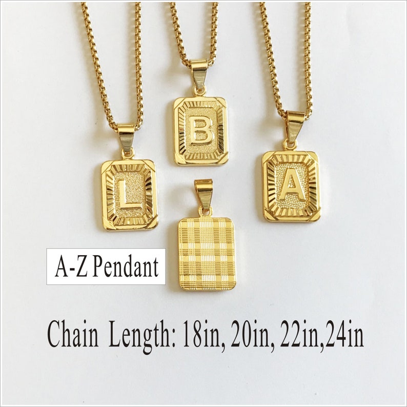 Gold Square Necklace men Medallion Necklace- Birthday gift for women Gold Initial Necklace A to Z Letter Necklace Letter Necklace