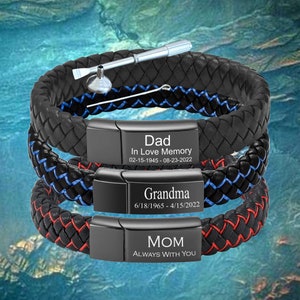 Valentine&#39;s day gift for him, her -Personalized Cremation Jewelry Urn Bracelet for Ashes -Women Men Memorial Braided Leather Urn Bracelet