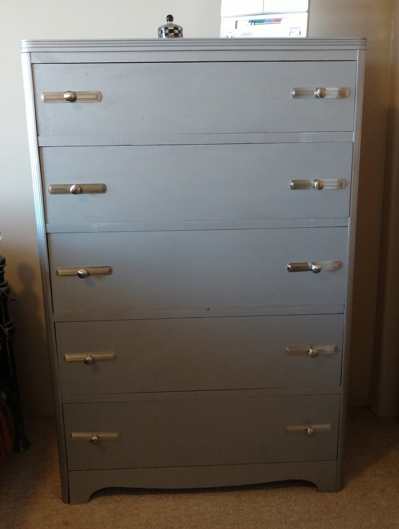 Vintage Silver 5 Drawer Tall Boy Dresser With Handsome Lines Etsy