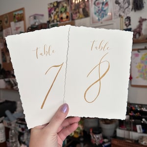 Deckled edge paper table numbers for wedding frames, hand torn deckled edge table numbers, calligraphy table numbers on textured paper image 4