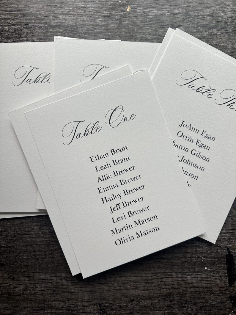 Printed Seating Chart Cards for Wedding or Event on Textured Paper ...