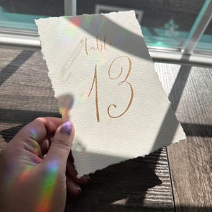 Deckled edge paper table numbers for wedding frames, hand torn deckled edge table numbers, calligraphy table numbers on textured paper image 9