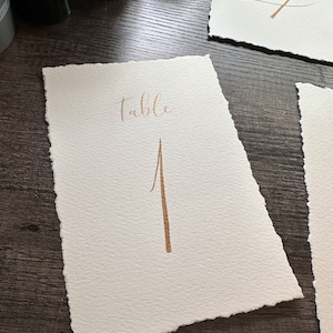 Deckled edge paper table numbers for wedding frames, hand torn deckled edge table numbers, calligraphy table numbers on textured paper image 8