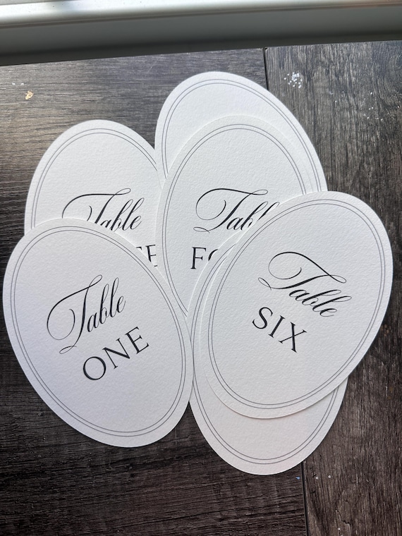 Printed oval elegant black and white numbers on thick paper 4x6