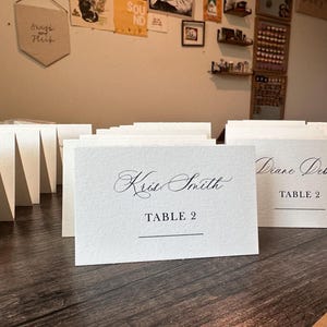 Tent fold 4x2.5 printed black and white elegant place cards for weddings or other events
