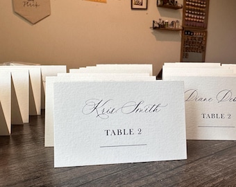 Tent fold 4x2.5 printed black and white elegant place cards for weddings or other events