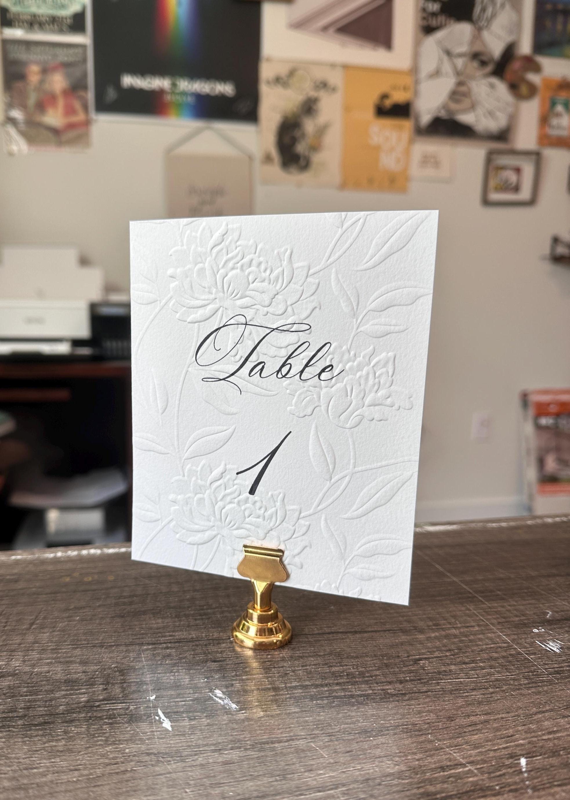 Embossed Printed Paper Table Numbers, Deckled Edge Embossed Handmade ...