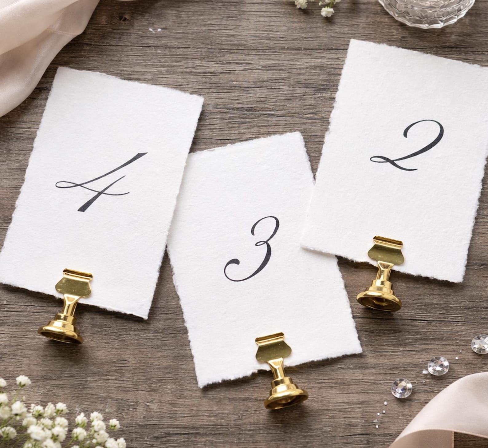 Printed Paper Table Numbers, Deckled Edge Calligraphy on Handmade Paper ...