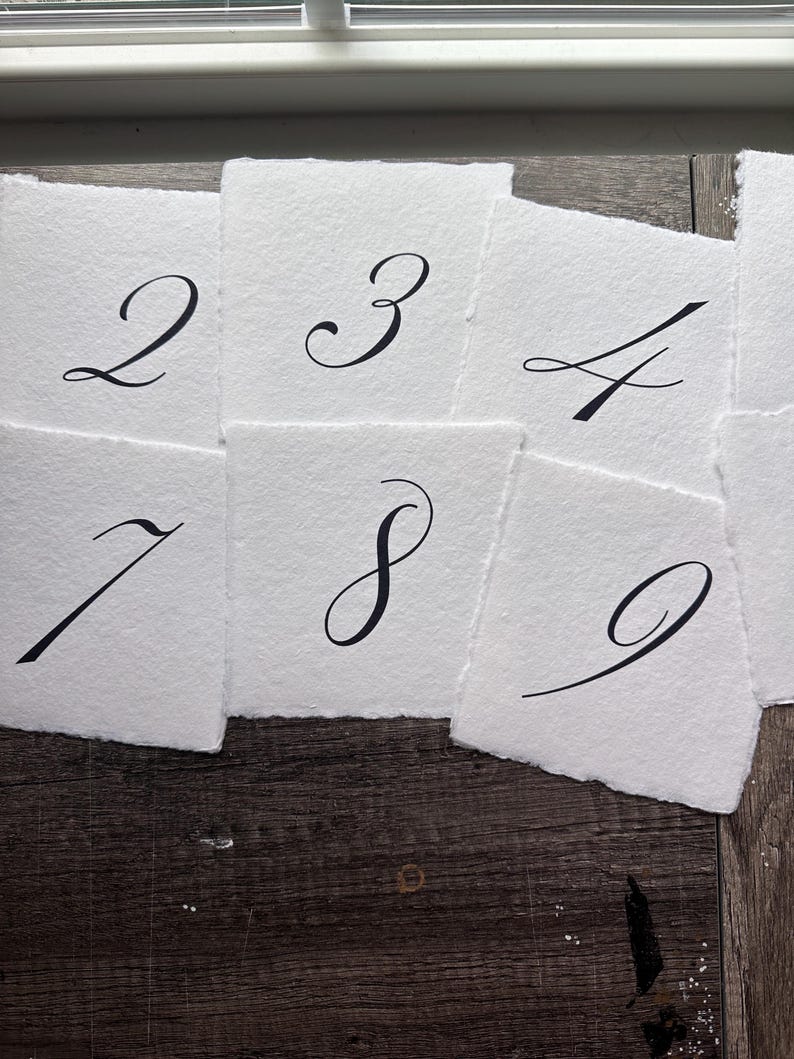 Printed Paper Table Numbers, Deckled Edge Calligraphy on Handmade Paper ...