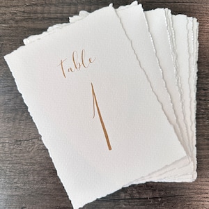 Deckled edge paper table numbers for wedding frames, hand torn deckled edge table numbers, calligraphy table numbers on textured paper image 1