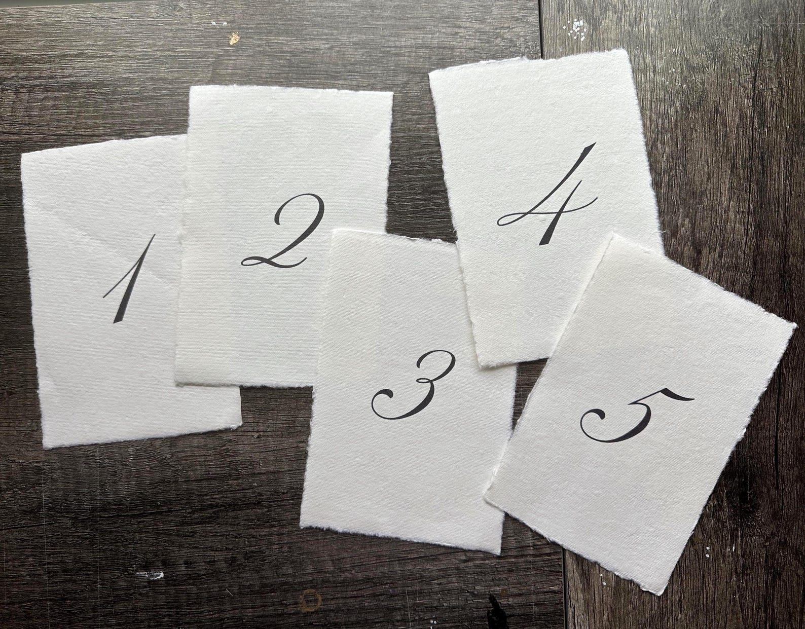 Printed Paper Table Numbers, Deckled Edge Calligraphy on Handmade Paper ...