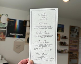 4x8 custom hand deckled and torn menu card on paper for weddings and events, event menu and thank you cards for weddings, custom menu paper