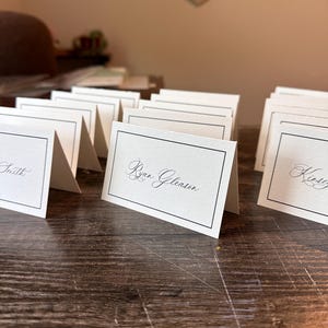 Tent fold 4x2.5 printed black and white elegant place cards for weddings or other events