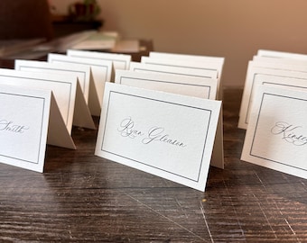 Tent fold 4x2.5 printed black and white elegant place cards for weddings or other events