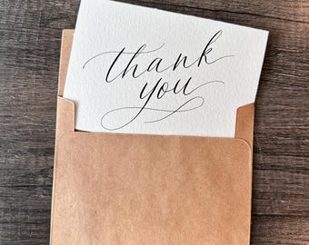 Juego de tarjetas de agradecimiento de caligrafía en blanco para recién casados, pequeños obsequios para recién casados, tarjetas de agradecimiento de caligrafía con pluma puntiaguda tamaño A2