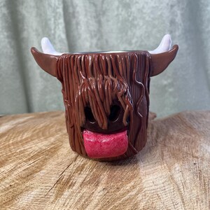 Handmade Highland Cow Pen Pot, Small Plant Holder, Rustic Clay Desk Tidy