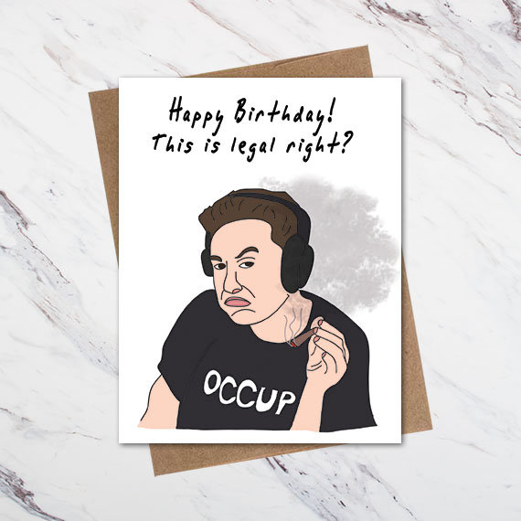 Elon Musk birthday card, funny birthday card, Elon smoking weed, JRE Elon Musk birthday card