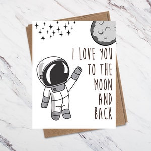 Carte d’amour, aimez-vous à la lune et au dos, carte d’astronaute d’enfant