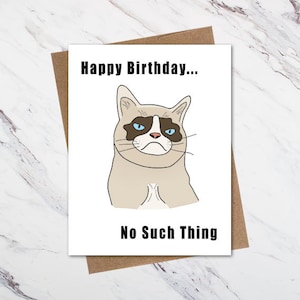 Cartão de aniversário de gato mal-humorado, cartão de aniversário de gato engraçado
