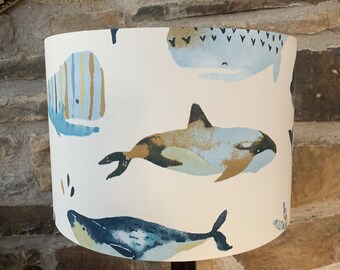 Handmade Drum Lampshade Ocean Whales