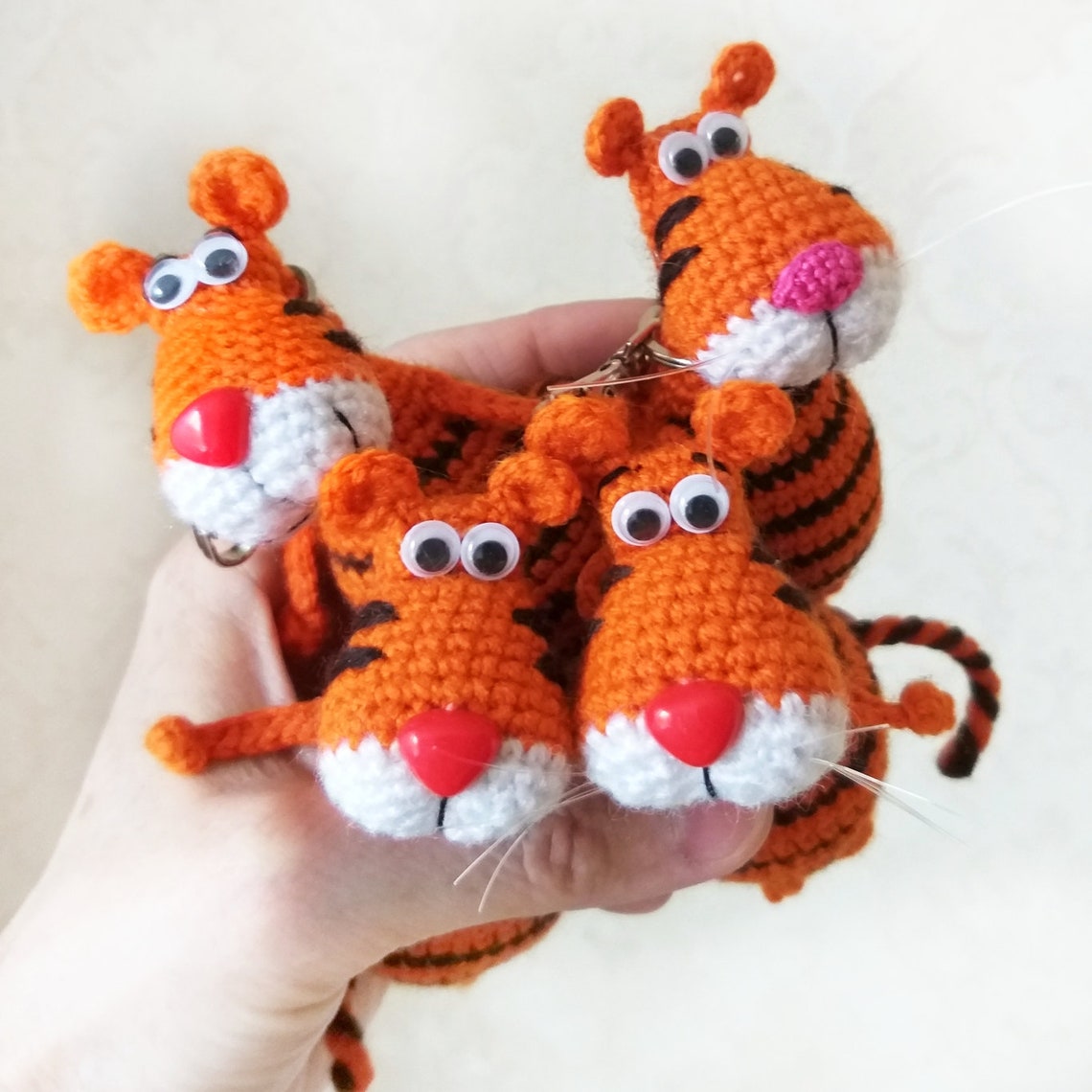 Tiny keychain handmade miniature crochet tiger toy pattern Etsy