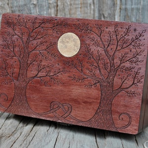 Tarot box, Wooden keepsake box, Moon, Love, Heart, Trees