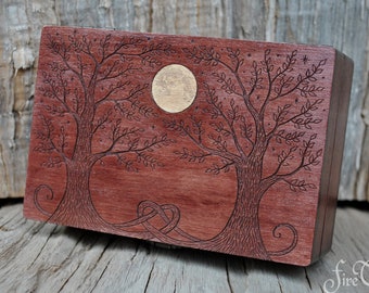 Tarot box, Wooden keepsake box, Moon, Love, Heart, Trees